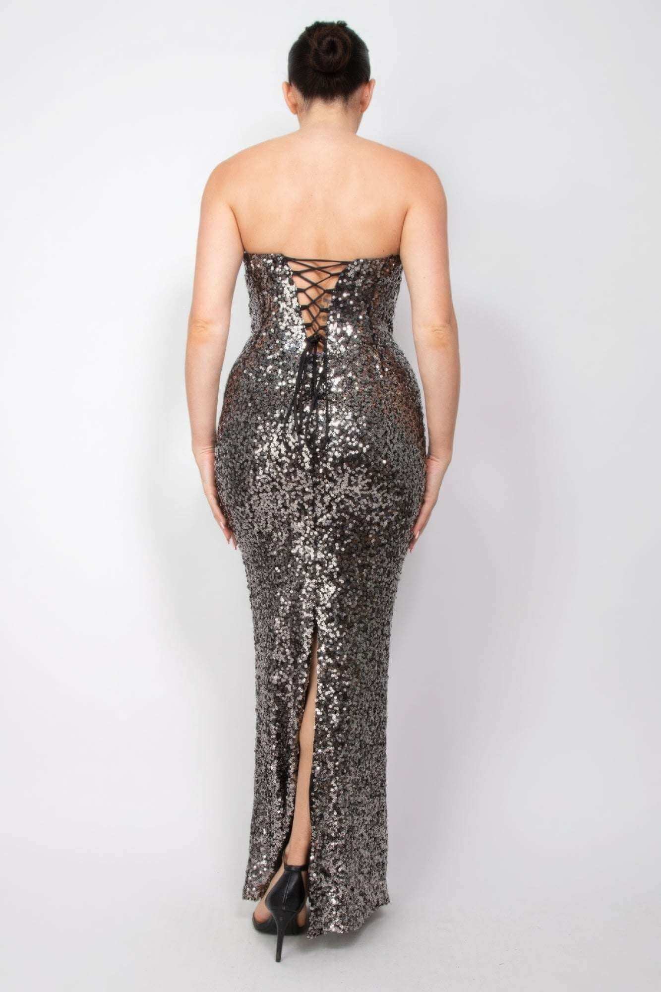 Sequin V-bar Crisscross Tube Dress - The Diva Goddess