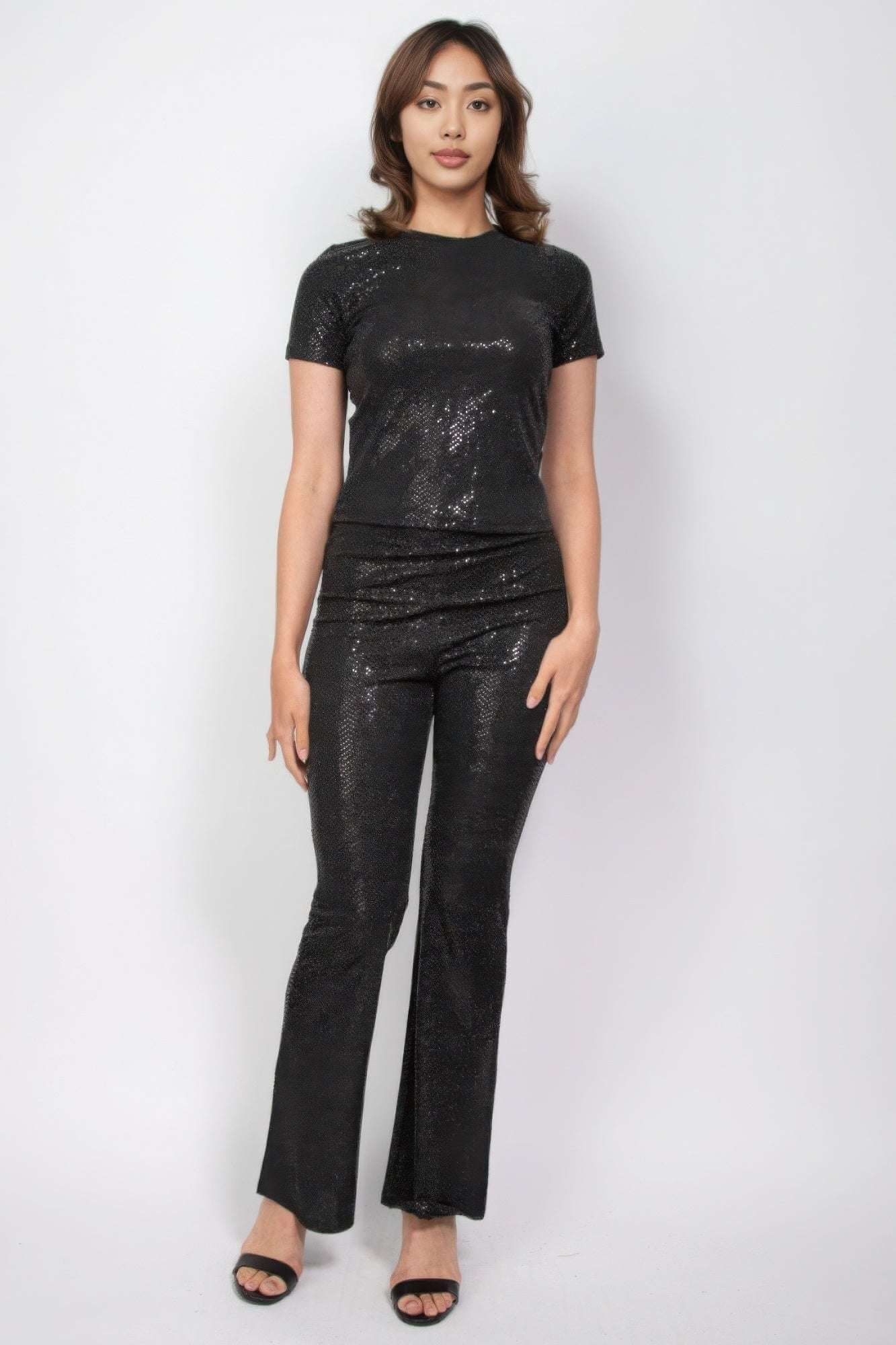 Sequined Fit & Flare Midrise Pants - The Diva Goddess