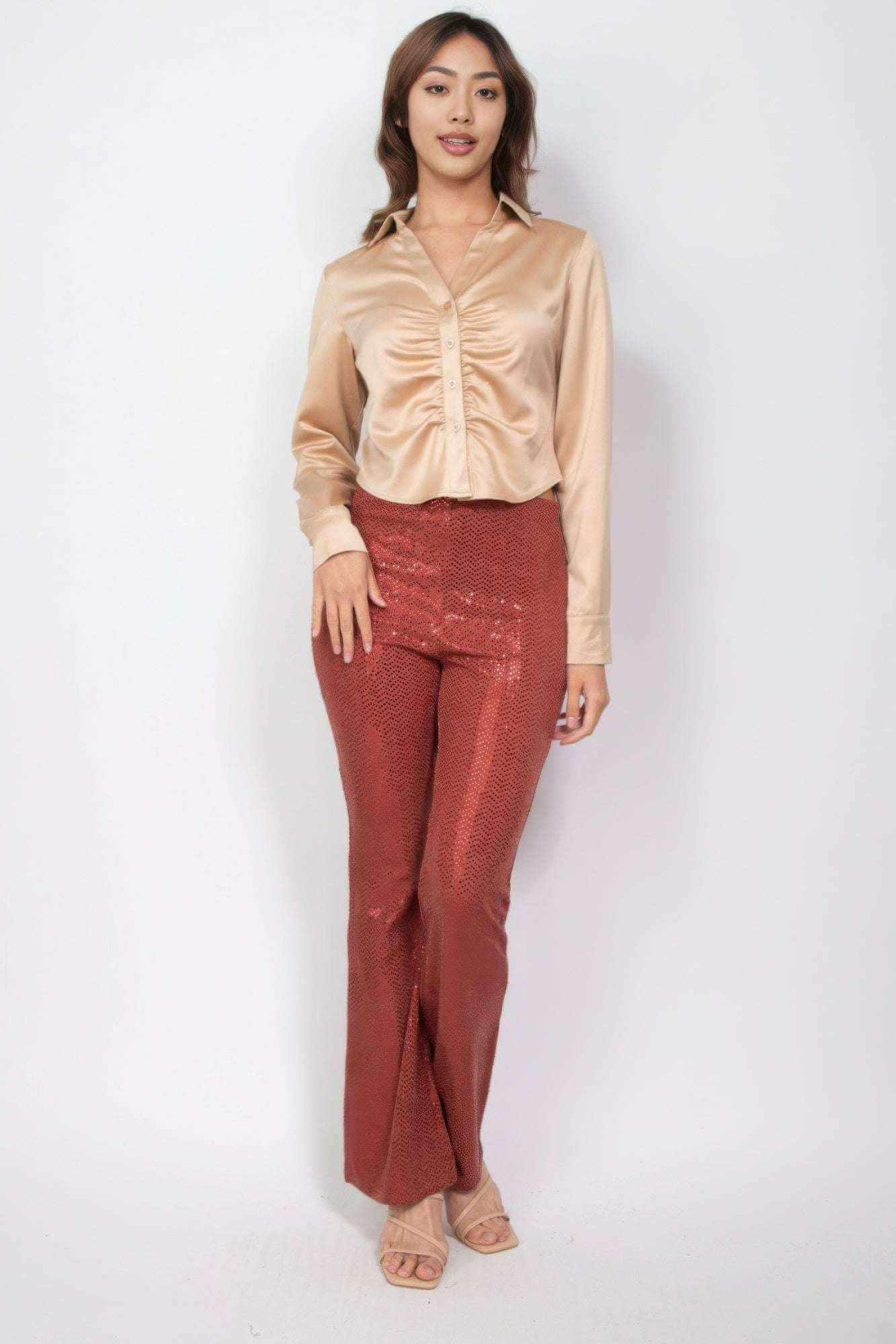 Sequined Fit & Flare Midrise Pants - The Diva Goddess