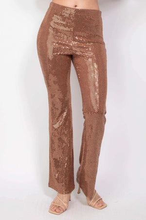 Sequined Fit & Flare Midrise Pants - The Diva Goddess