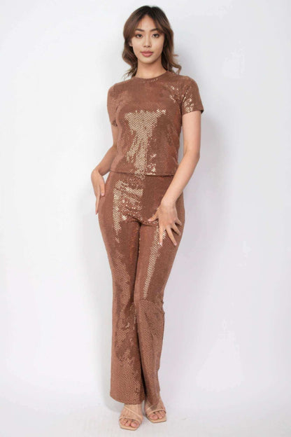 Sequined Fit & Flare Midrise Pants - The Diva Goddess