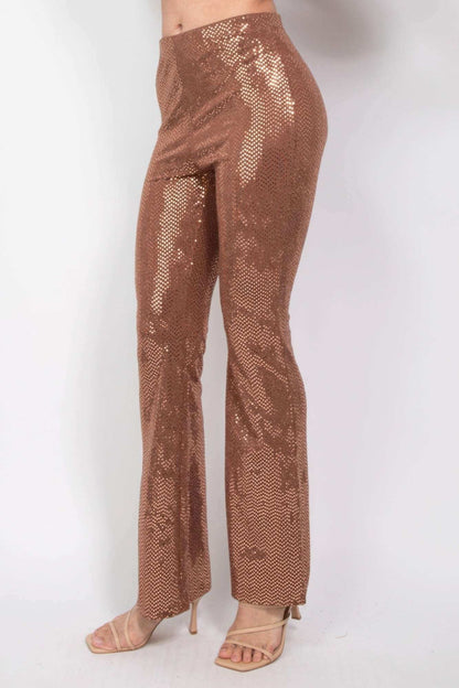 Sequined Fit & Flare Midrise Pants - The Diva Goddess