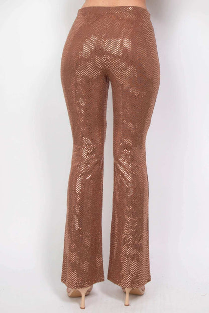 Sequined Fit & Flare Midrise Pants - The Diva Goddess