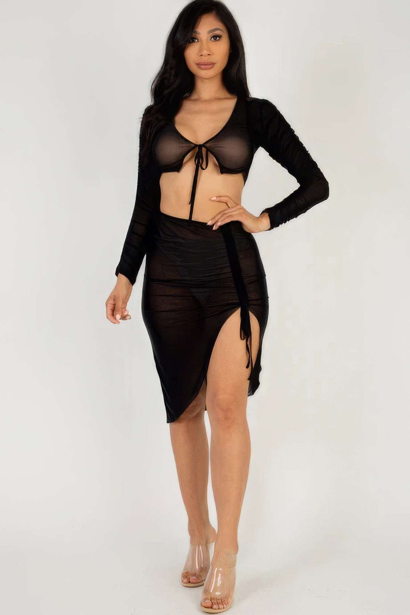 Sexy Sheer Mesh Drawstring Ruched Skirt - The Diva Goddess