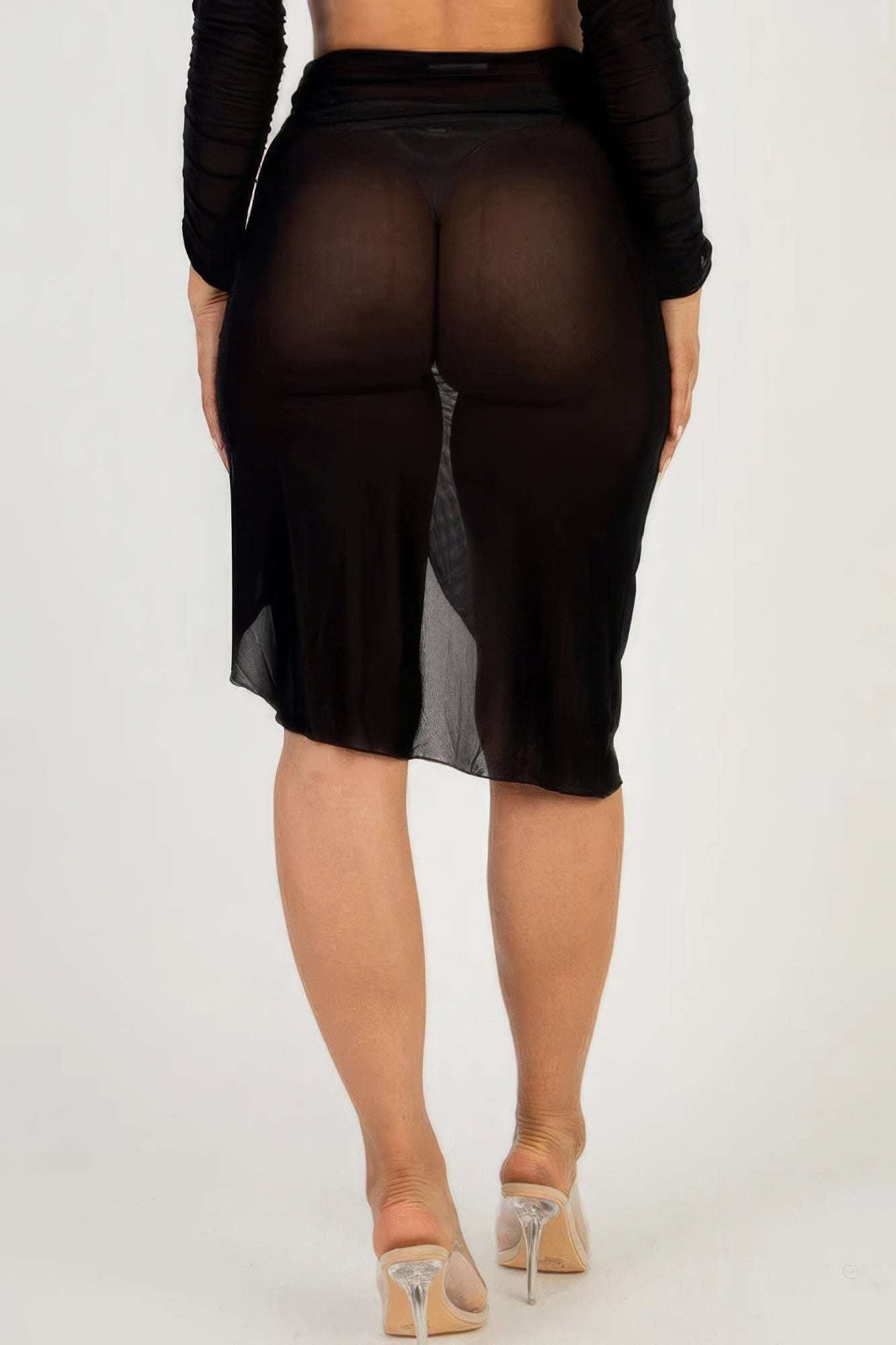 Sexy Sheer Mesh Drawstring Ruched Skirt - The Diva Goddess