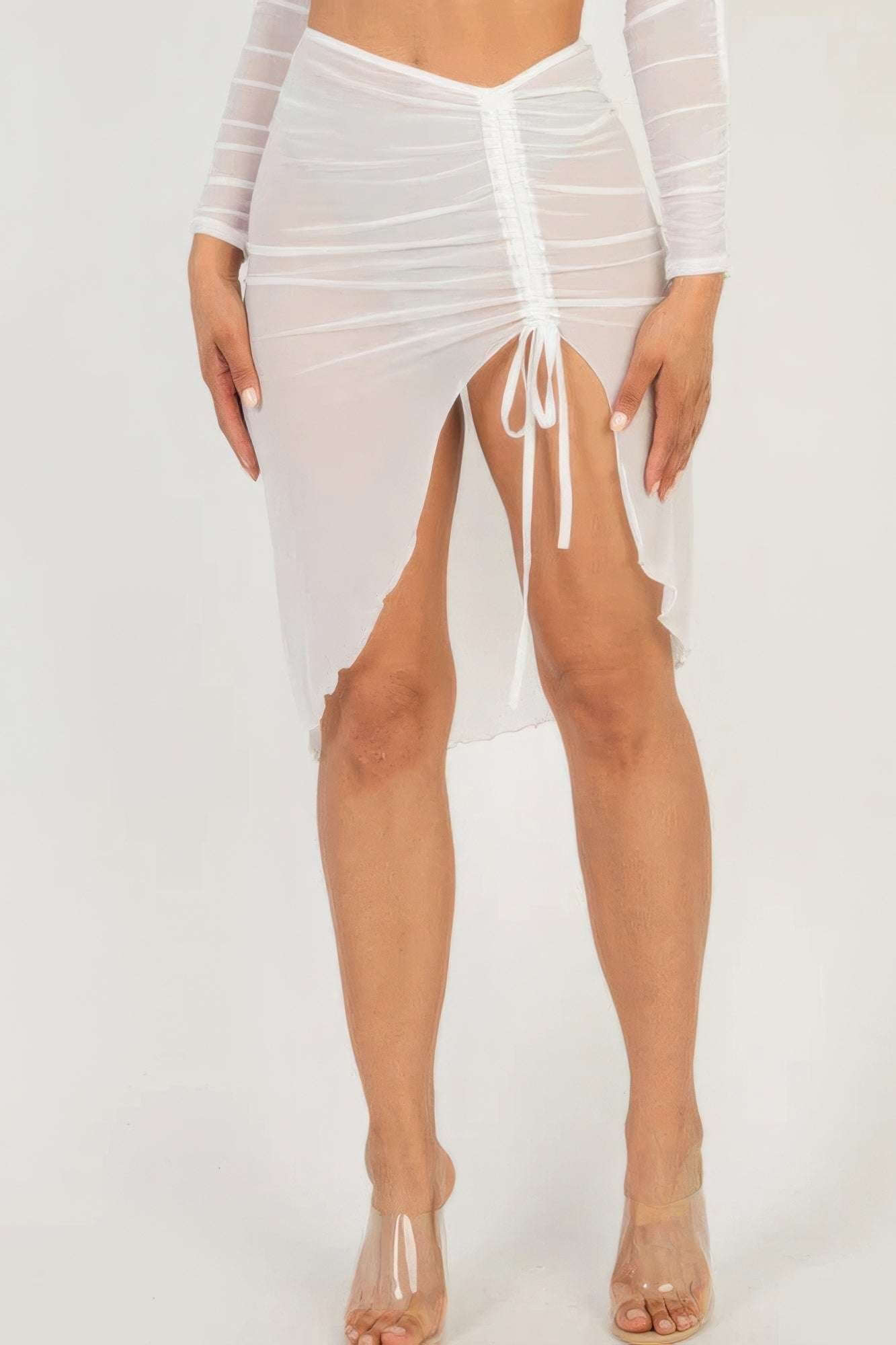 Sexy Sheer Mesh Drawstring Ruched Skirt - The Diva Goddess