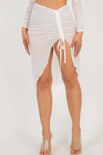 Sexy Sheer Mesh Drawstring Ruched Skirt - The Diva Goddess