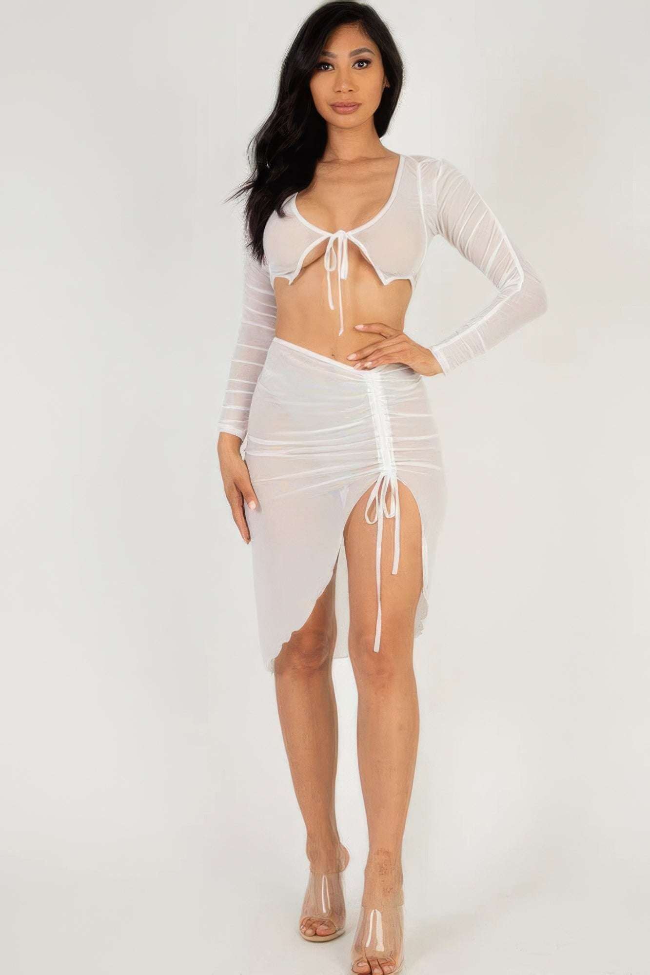 Sexy Sheer Mesh Drawstring Ruched Skirt - The Diva Goddess