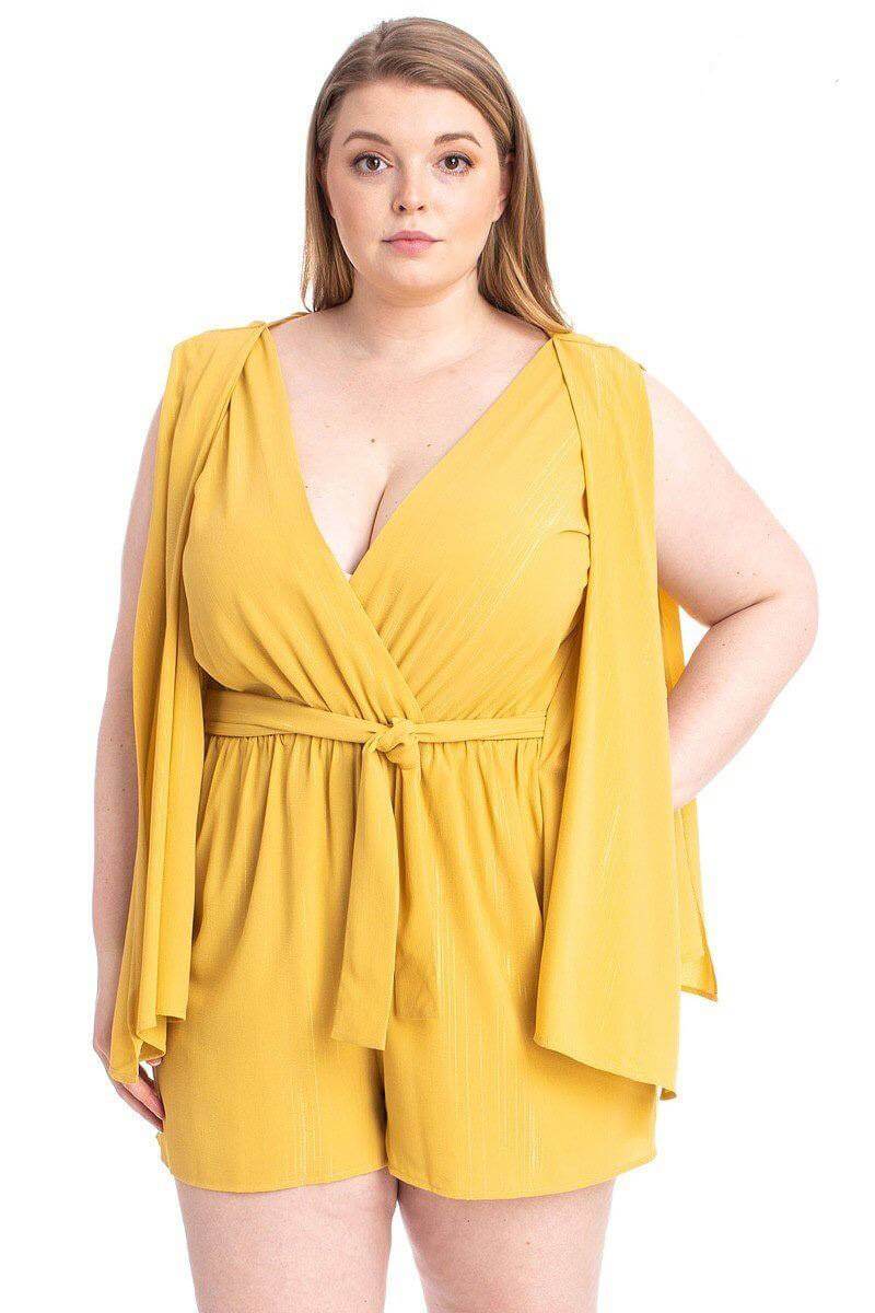 Shimmer Fabric Draped Open Sleeve Romper - The Diva Goddess