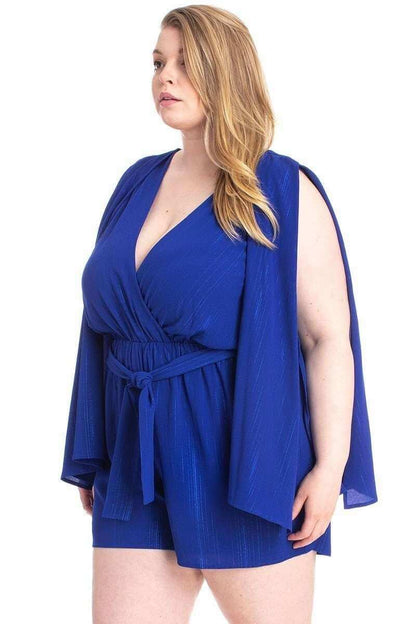 Shimmer Fabric Draped Open Sleeve Romper - The Diva Goddess