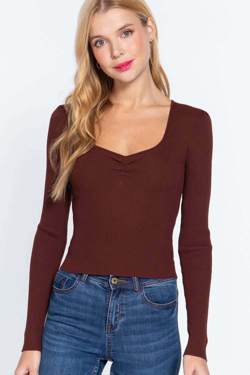 Shirring Sweatheart Neck Sweater - The Diva Goddess