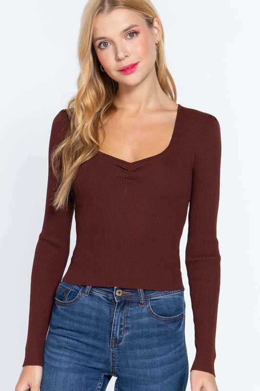 Shirring Sweatheart Neck Sweater - The Diva Goddess