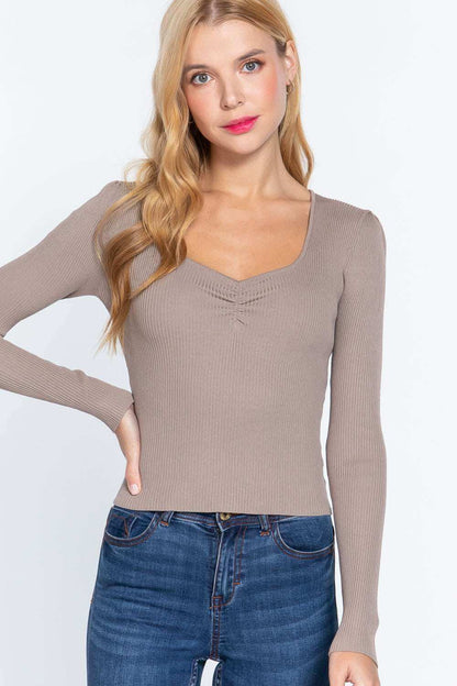 Shirring Sweatheart Neck Sweater - The Diva Goddess