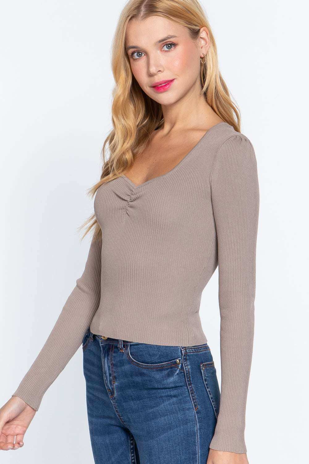 Shirring Sweatheart Neck Sweater - The Diva Goddess