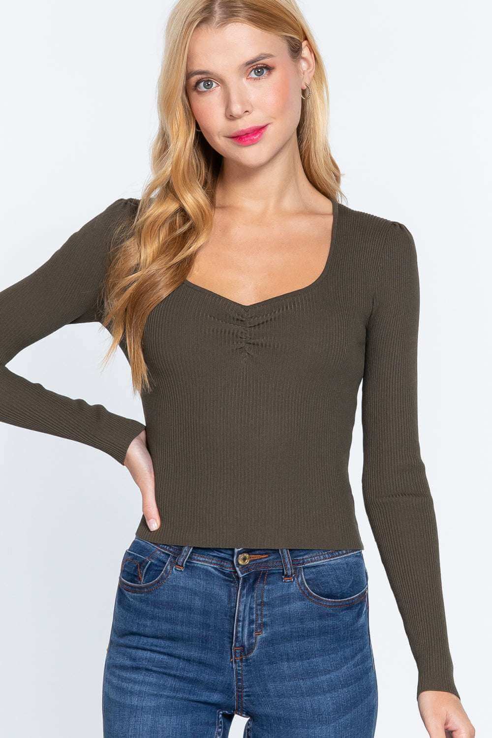 Shirring Sweatheart Neck Sweater - The Diva Goddess