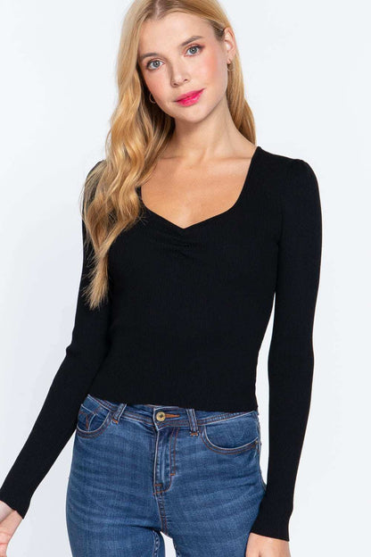 Shirring Sweatheart Neck Sweater - The Diva Goddess