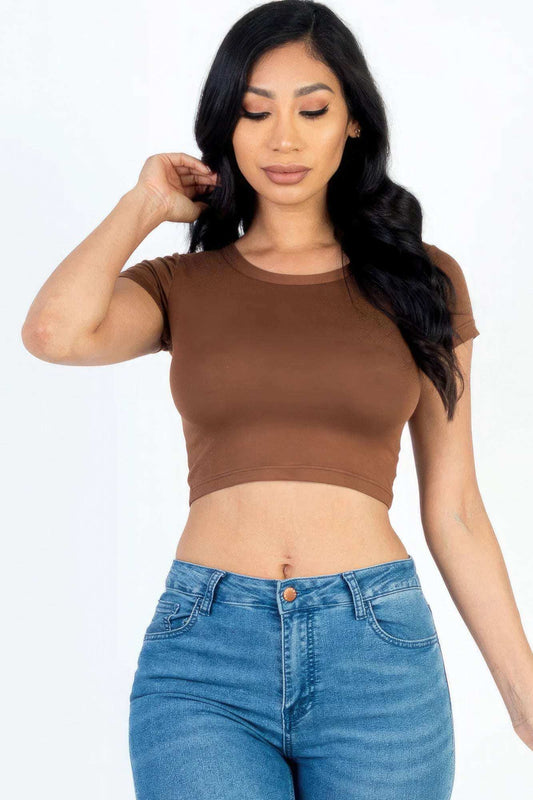 Short Sleeve Roundneck Crop Top - The Diva Goddess