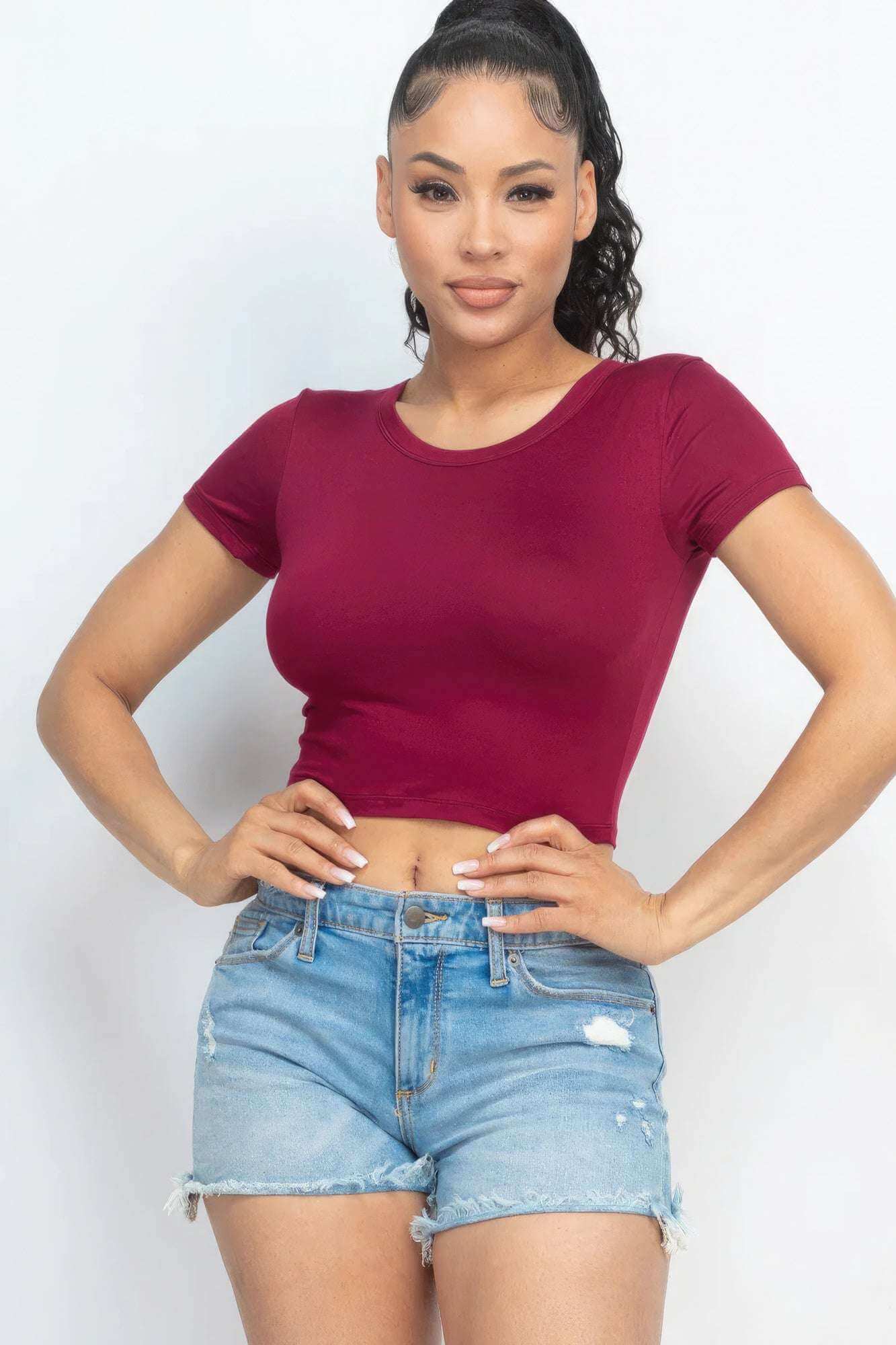 Short Sleeve Roundneck Crop Top - The Diva Goddess