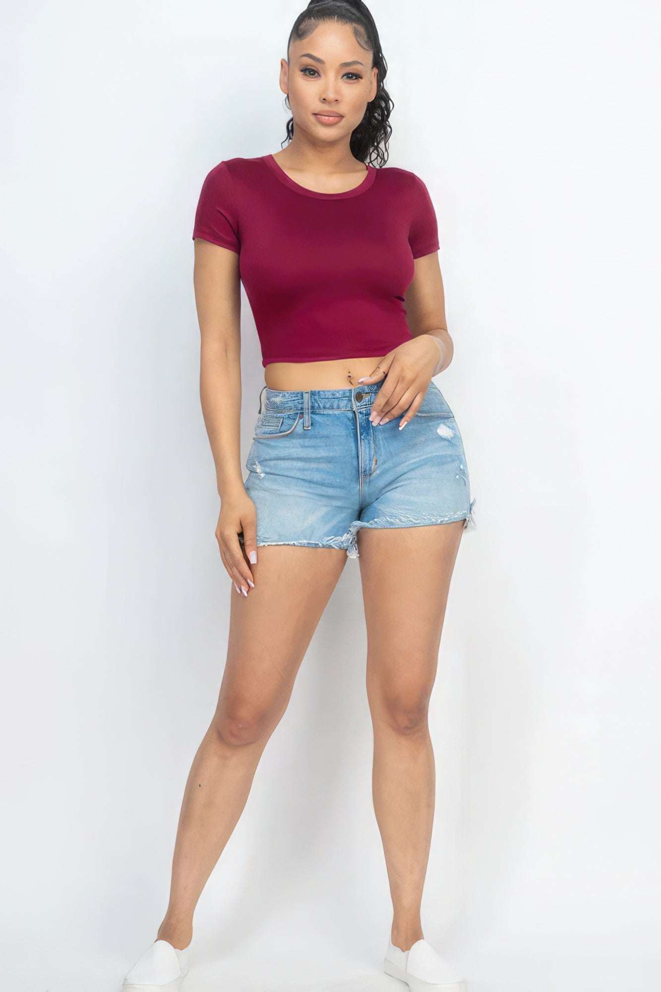 Short Sleeve Roundneck Crop Top - The Diva Goddess