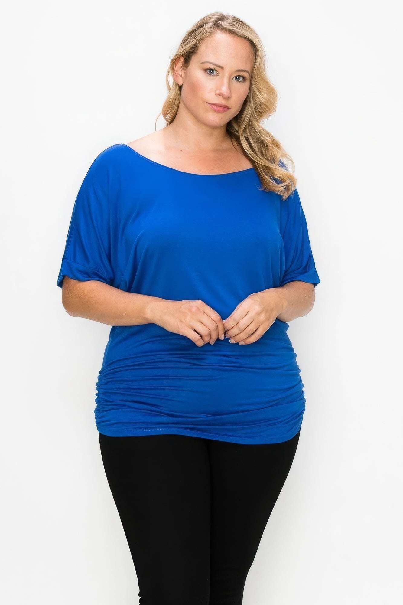 Short Sleeve Top Featuring A Round Neck And Ruched Sides - The Diva Goddess