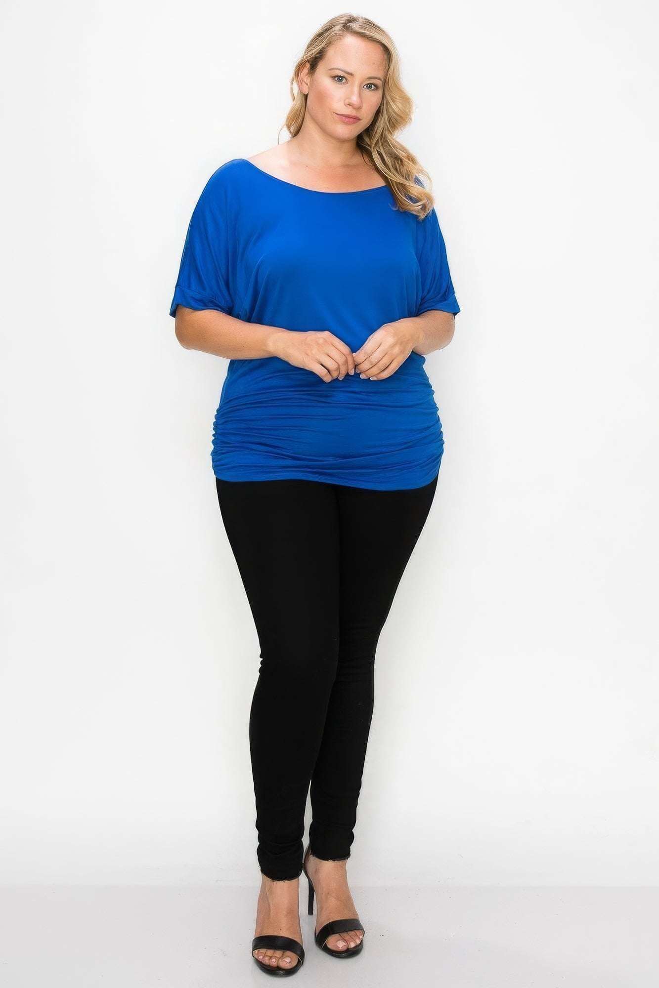 Short Sleeve Top Featuring A Round Neck And Ruched Sides - The Diva Goddess