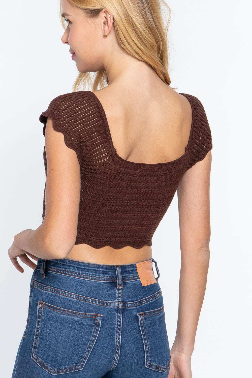 Short Sleeve V-neck Front Knot Detail Sweater Knit Crop Top - The Diva Goddess