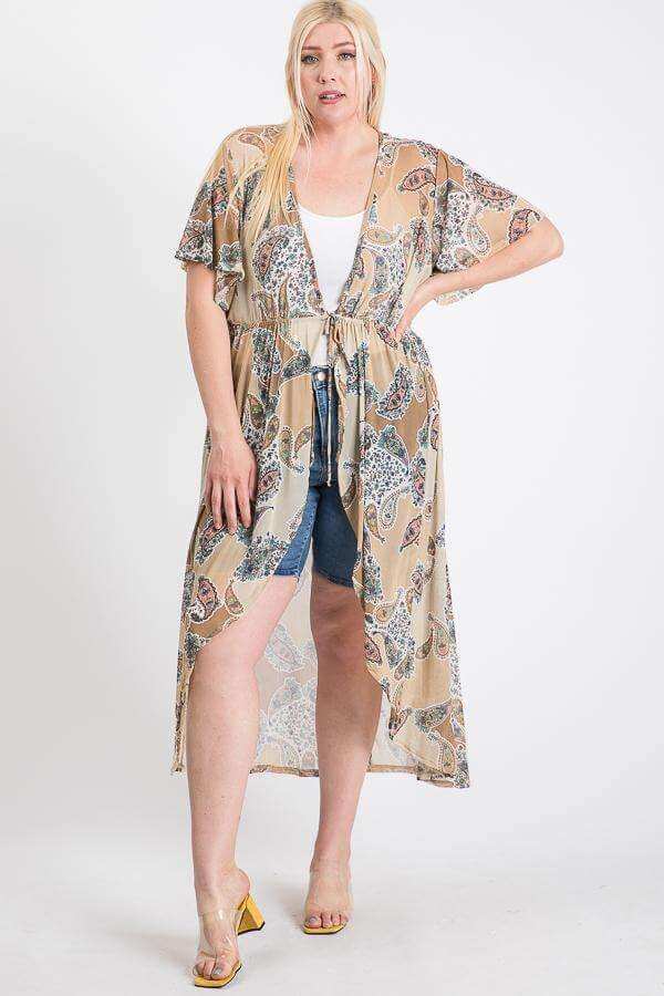 Short Sleeves Long-line Printed Mesh Open Cardigan - The Diva Goddess