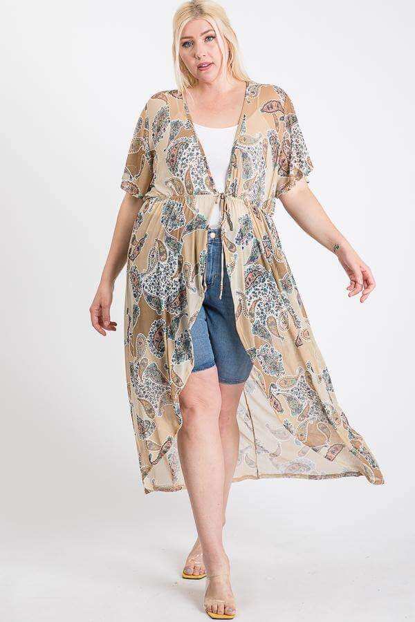 Short Sleeves Long-line Printed Mesh Open Cardigan - The Diva Goddess