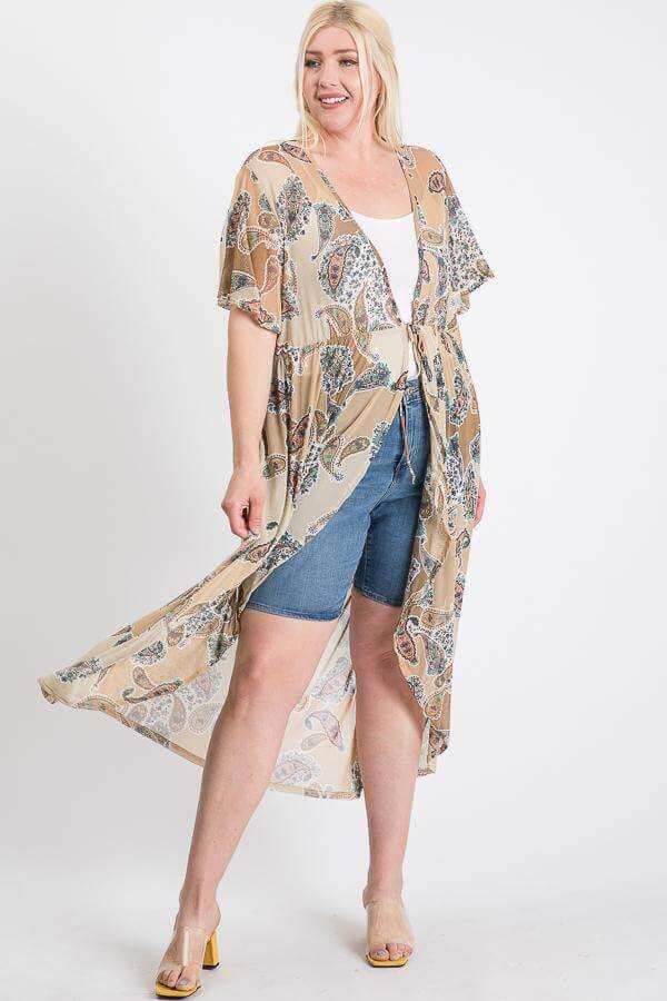 Short Sleeves Long-line Printed Mesh Open Cardigan - The Diva Goddess