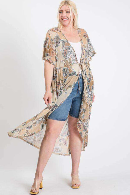 Short Sleeves Long-line Printed Mesh Open Cardigan - The Diva Goddess