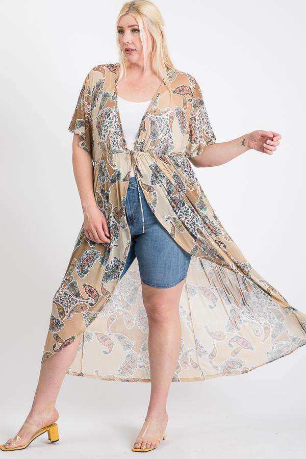 Short Sleeves Long-line Printed Mesh Open Cardigan - The Diva Goddess