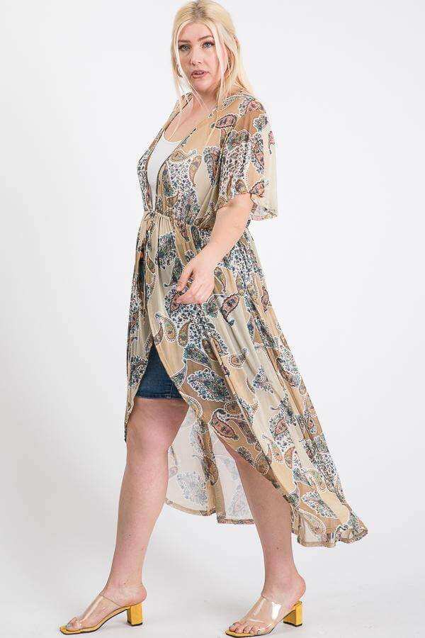 Short Sleeves Long-line Printed Mesh Open Cardigan - The Diva Goddess