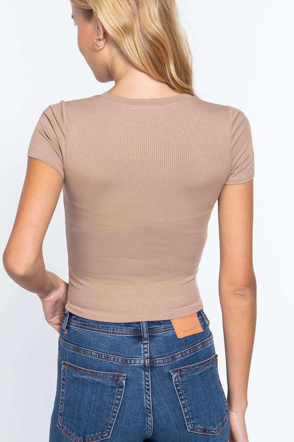 Short Slv Crew Neck Rib Crop Top - The Diva Goddess