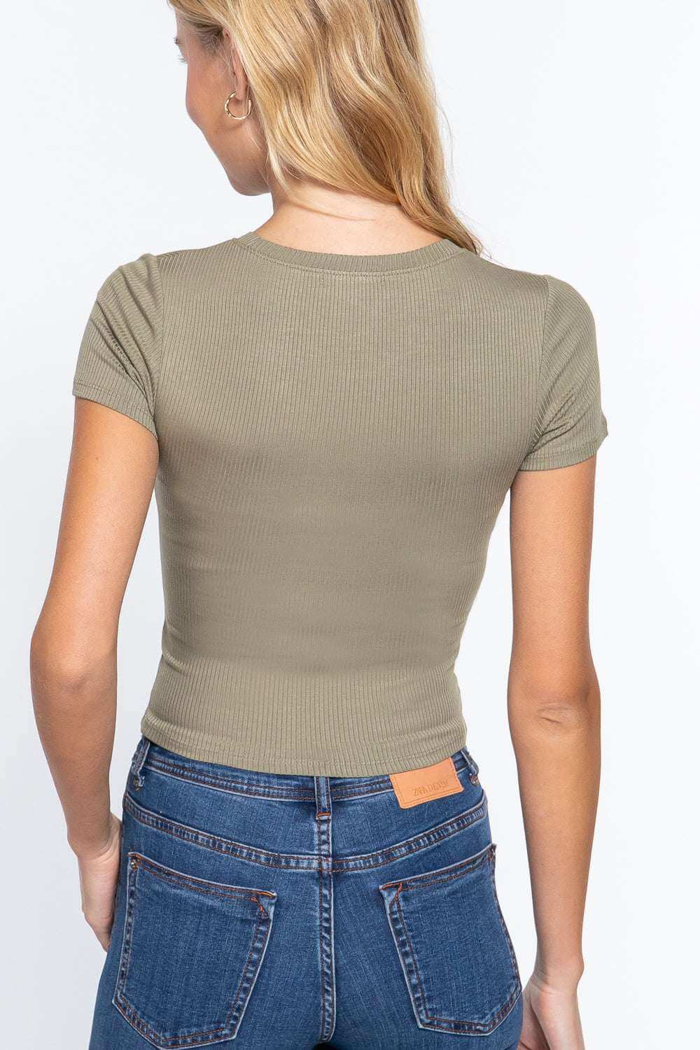 Short Slv Crew Neck Rib Crop Top - The Diva Goddess