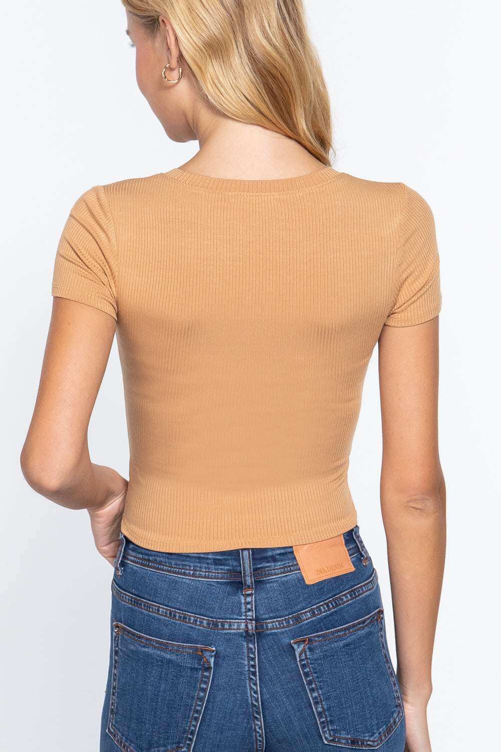 Short Slv Crew Neck Rib Crop Top - The Diva Goddess