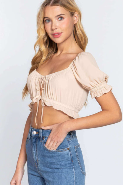 Short Slv Print Crop Woven Top - The Diva Goddess