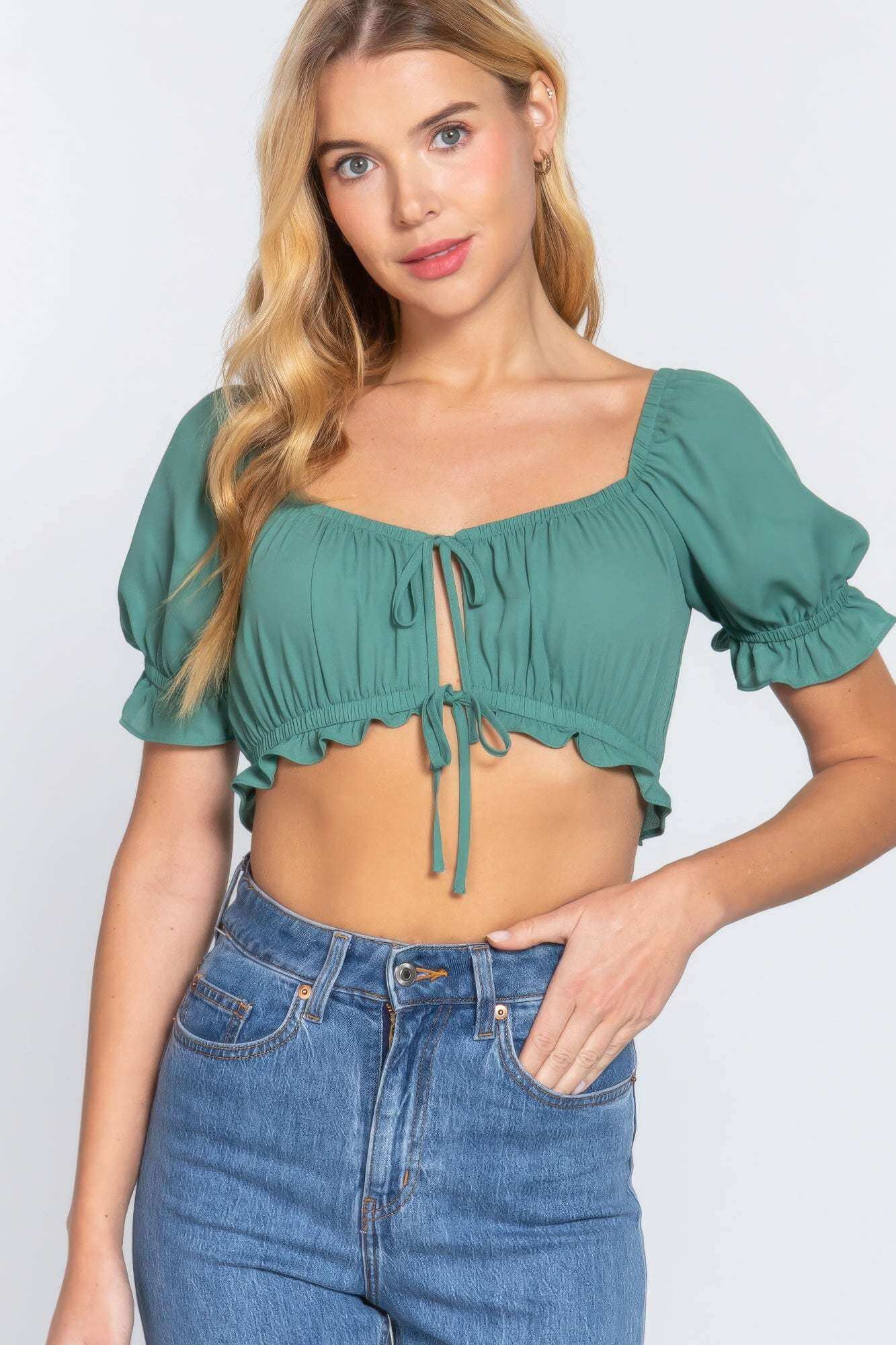 Short Slv Print Crop Woven Top - The Diva Goddess