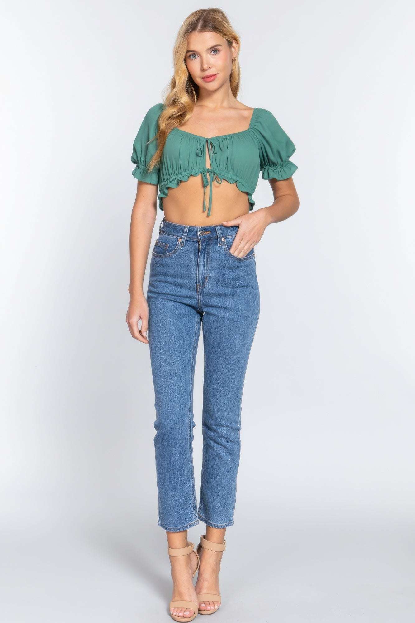 Short Slv Print Crop Woven Top - The Diva Goddess