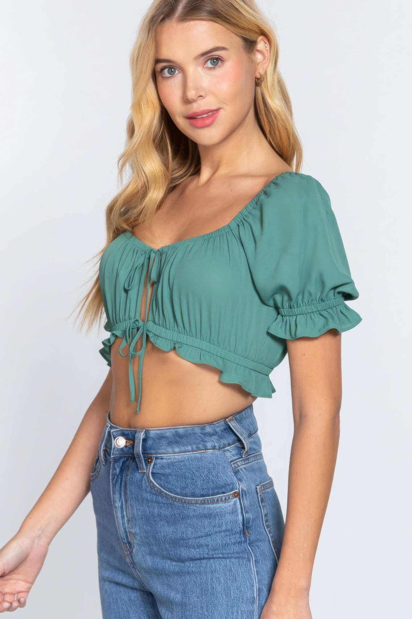 Short Slv Print Crop Woven Top - The Diva Goddess