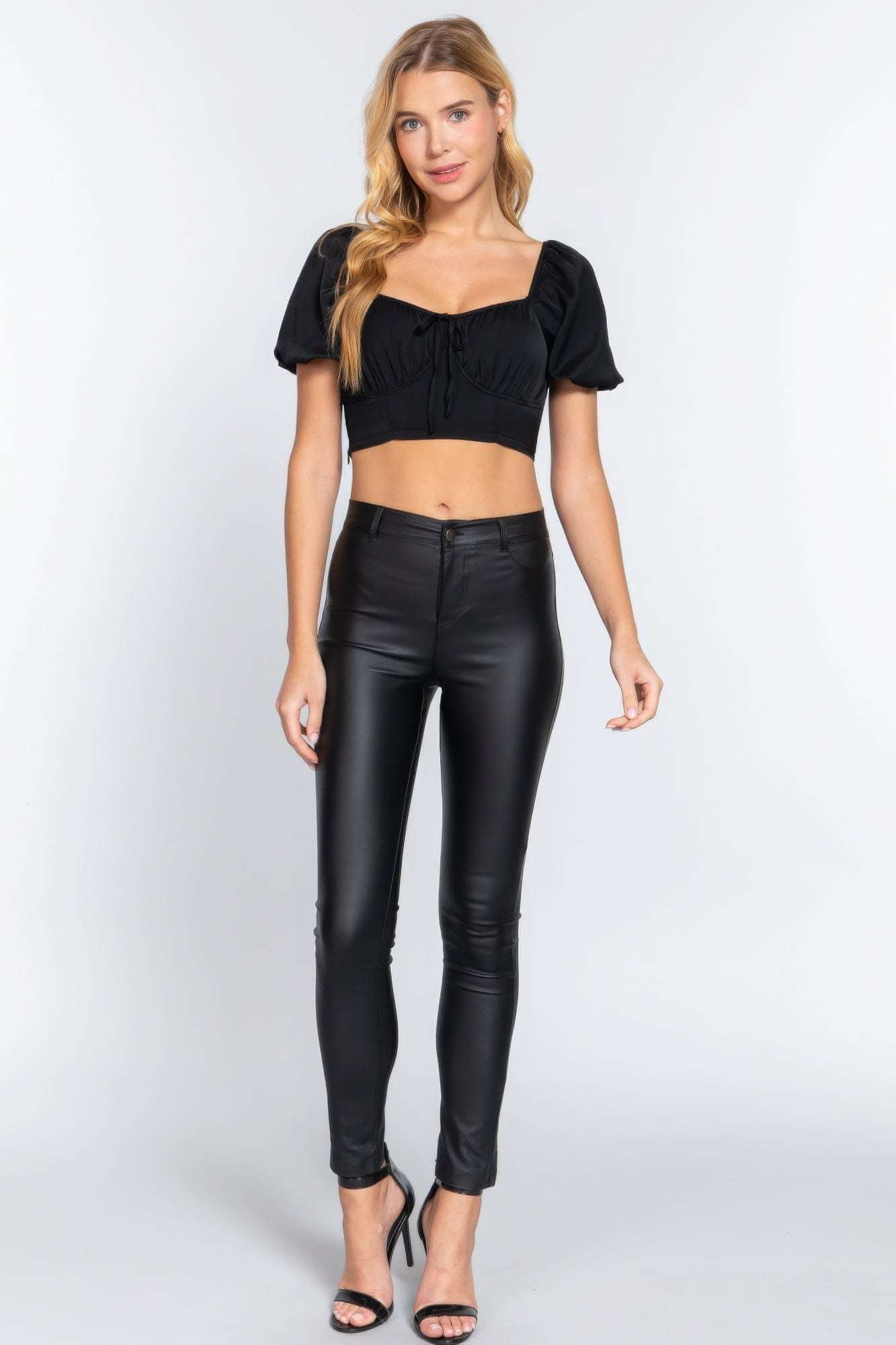 Short Slv Shirring Satin Crop Top - The Diva Goddess