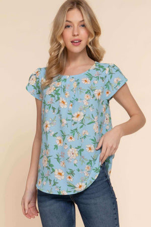 Short Tulip Slv Floral Print Woven Top - The Diva Goddess