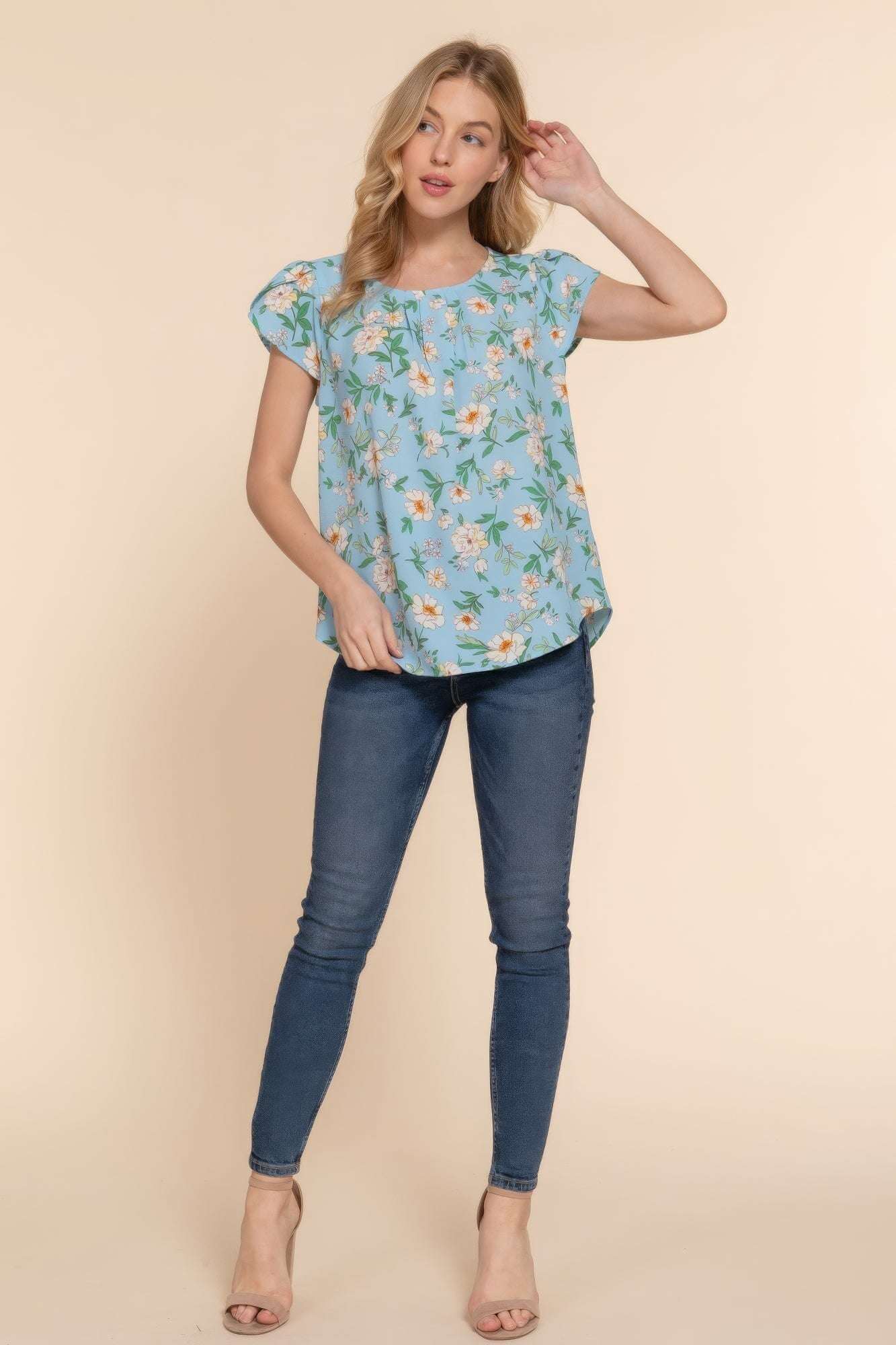 Short Tulip Slv Floral Print Woven Top - The Diva Goddess