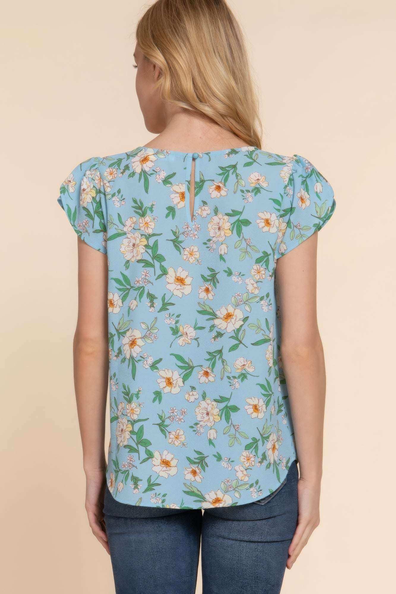 Short Tulip Slv Floral Print Woven Top - The Diva Goddess