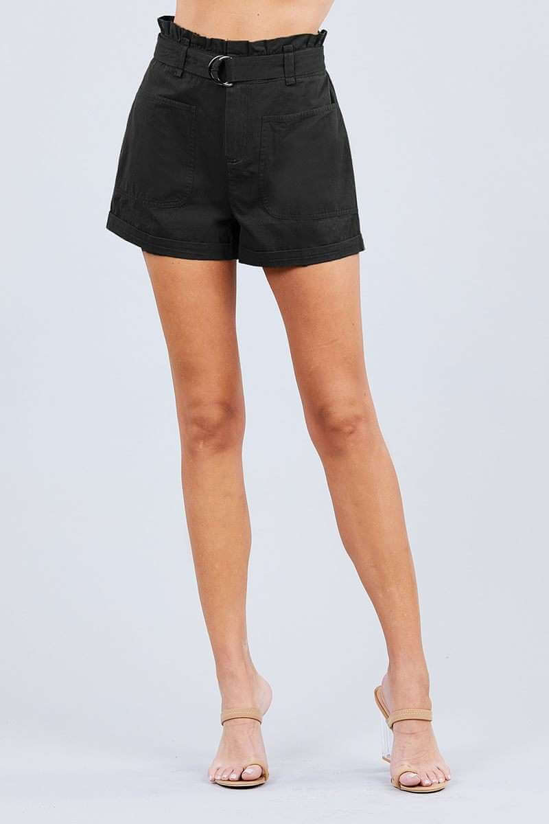 Side Pocket Rolled Up Paper Bag Cotton Short Pants - The Diva Goddess