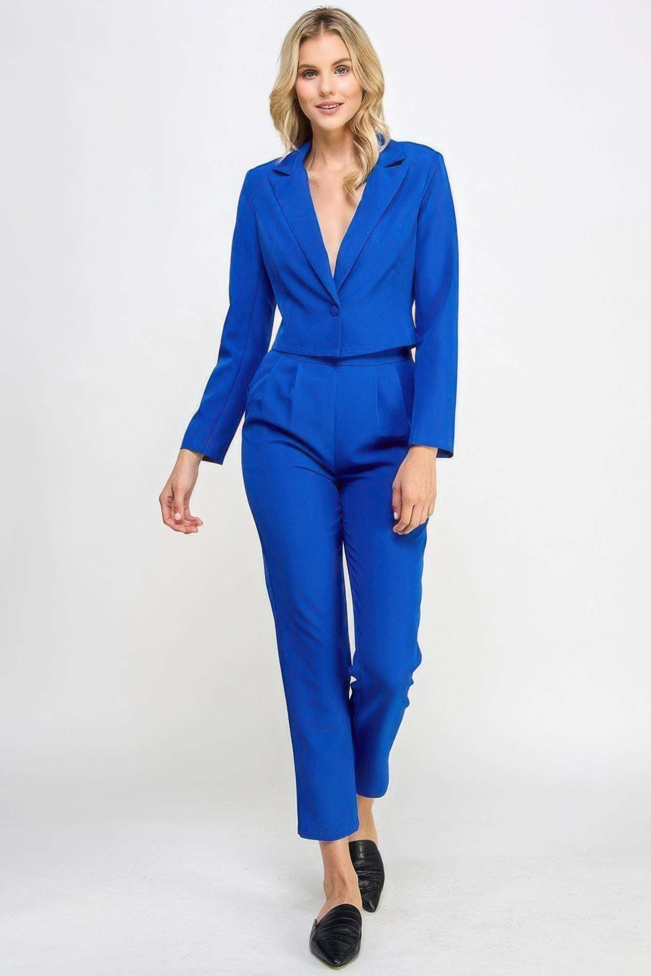 Single Button Crop Blazer With Tailored Pants Set - The Diva Goddess