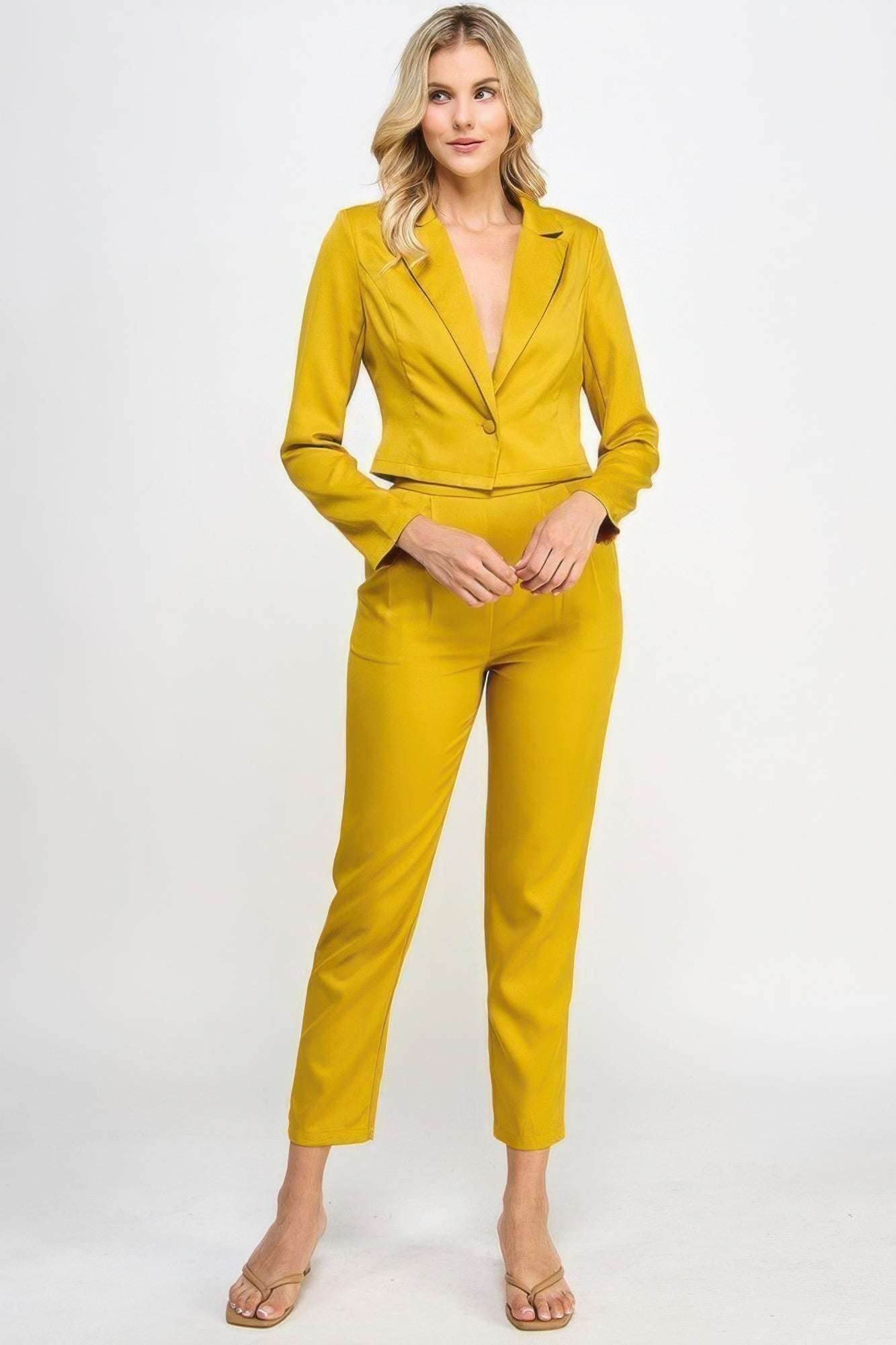 Single Button Crop Blazer With Tailored Pants Set - The Diva Goddess