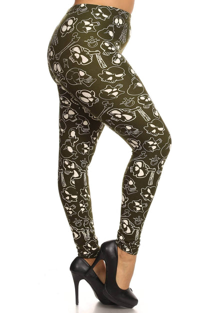 Skulls And Bones Graphic Printed Knit Legging With Elastic Waist Detail. High Waist Fit. - The Diva Goddess