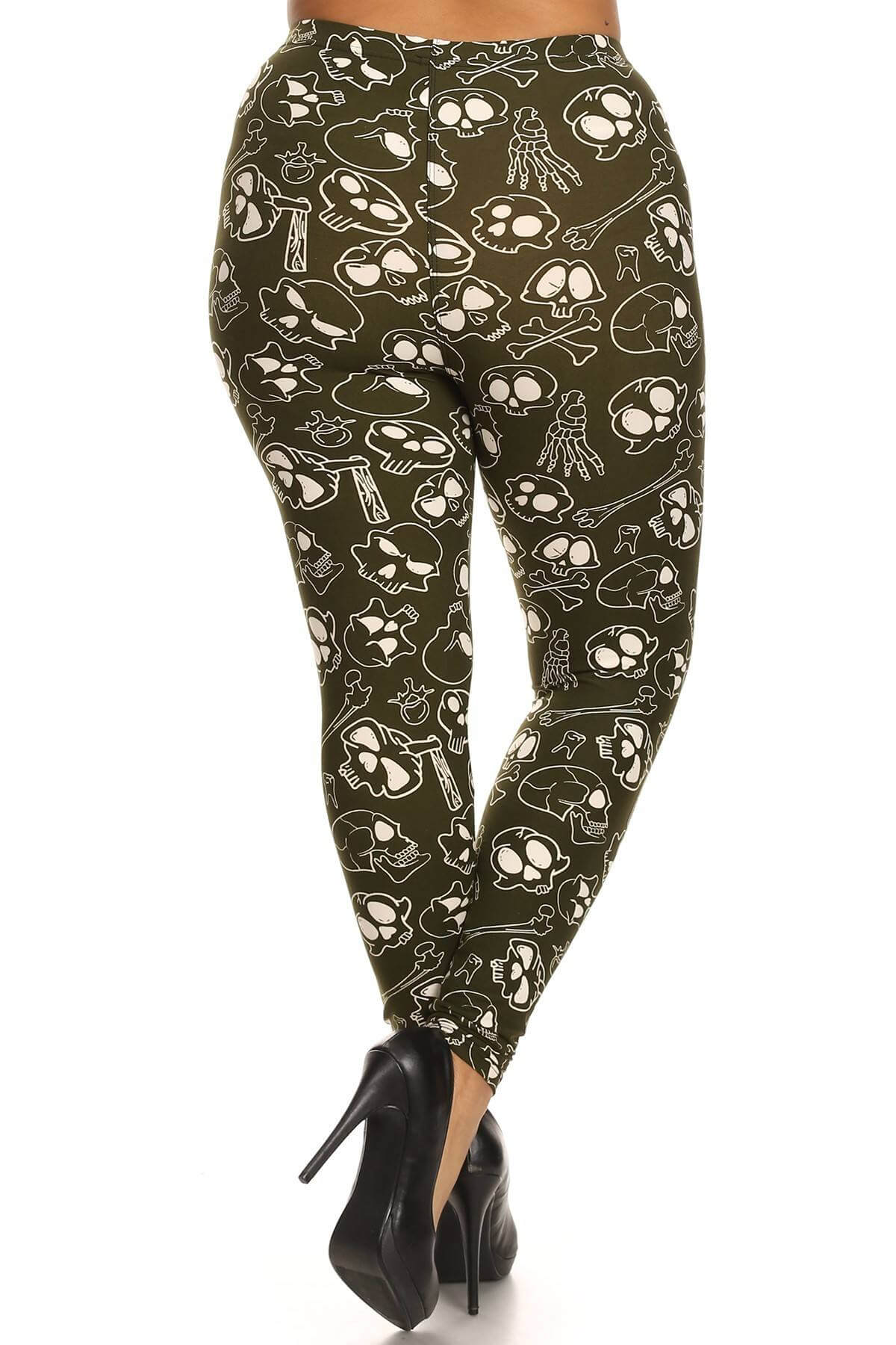 Skulls And Bones Graphic Printed Knit Legging With Elastic Waist Detail. High Waist Fit. - The Diva Goddess