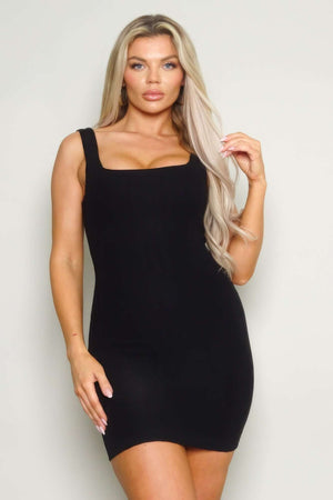 Sleeveless Square Neck Knit Mini Dress - The Diva Goddess