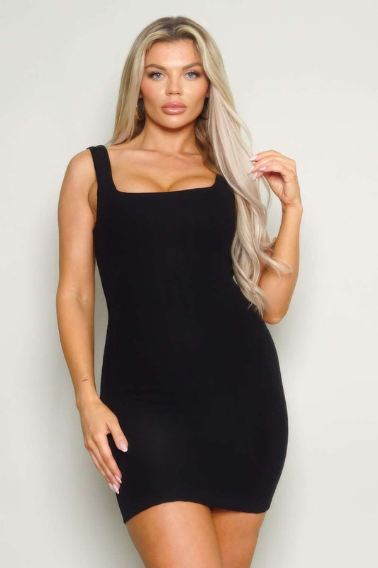 Sleeveless Square Neck Knit Mini Dress - The Diva Goddess